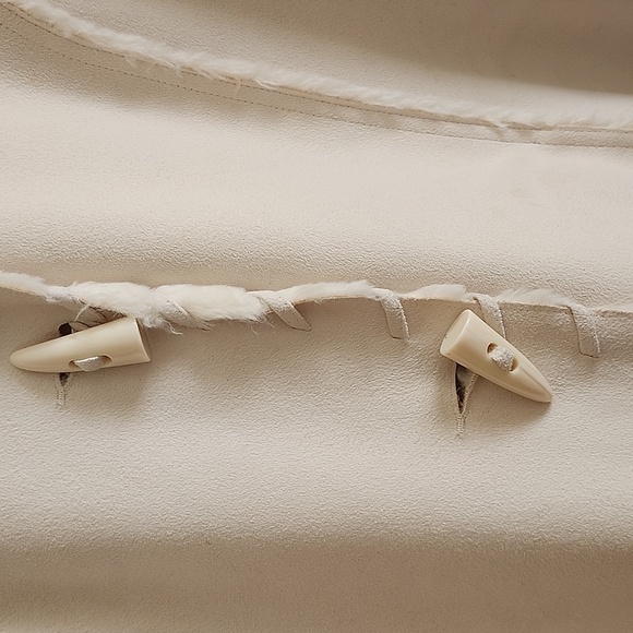 Coldwater Creek White Faux Leather Faux Fur Toggle Midi Coat Hooded Petite Large - Picture 5 of 8